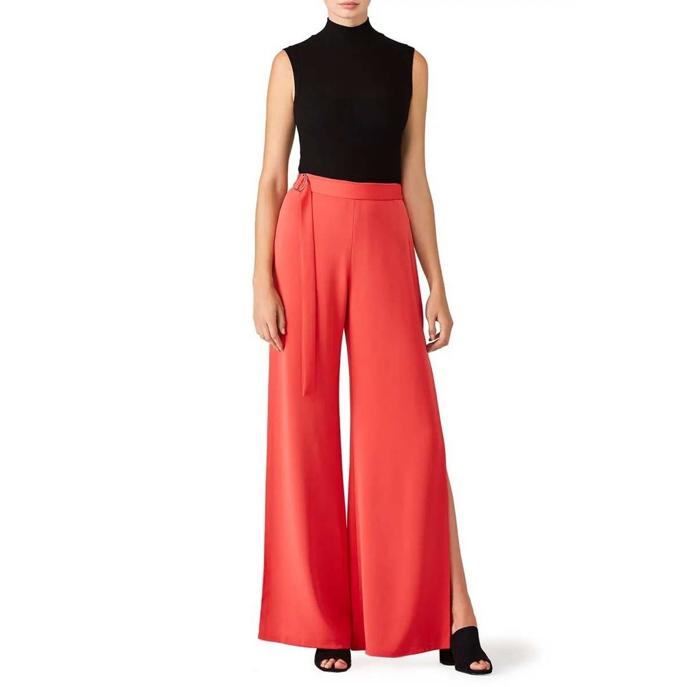 Alexis Pink Lolette Pants High Waist Wide Leg Side Slit Sash Belt Size S